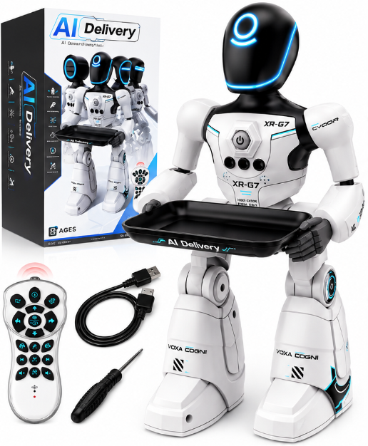 Robot interactiv inteligent AI Delivery XR G7 cu telecomanda comenzi vocale senzor de gesturi muzica dans